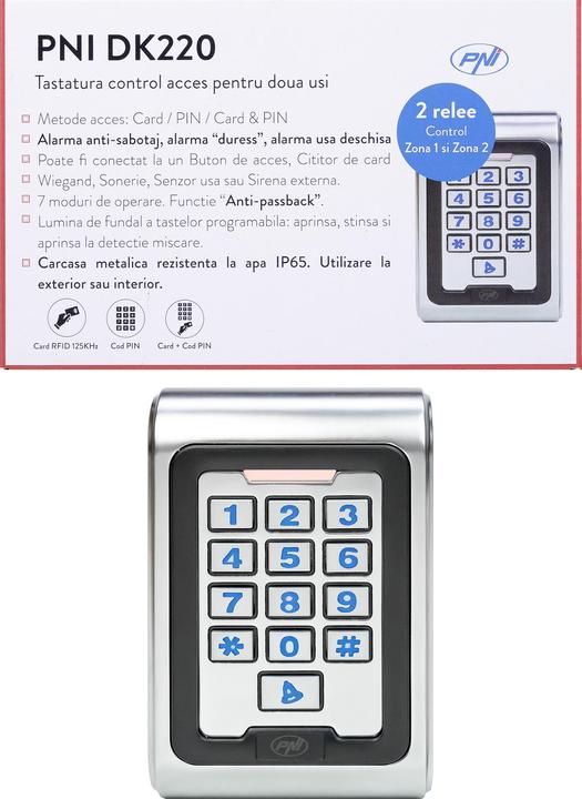 Actual product image PNI Access control keypad DK220, stand-alone, outdoor and indoor, IP65, with 2 relays (Electronic numerical code)
