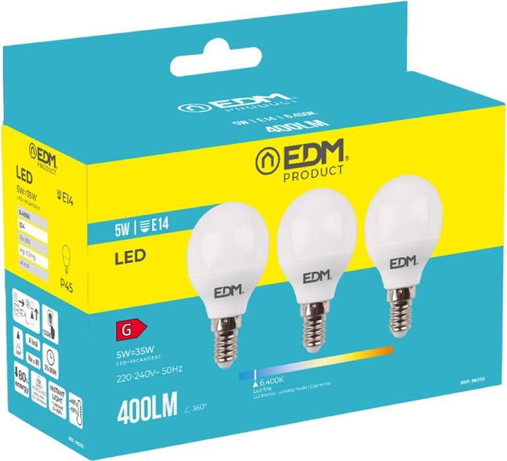 Actual product image EDM Packung mit 3 LED-Lampen 98202 G 35 W 5 W 50 W E14 400 lm Ø 4,5 x 8 cm (6400 K) (E14, 50 W, 400 lm, 3 x, G)