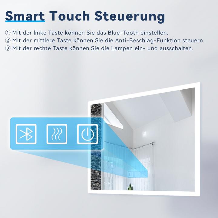 Image du produit SONNI LED-Badezimmerspiegel, 60 x 50 cm, beschlagfrei, Wandspiegel mit Bluetooth-Lautsprecher, Kaltw (60 x 50 x 100 cm)