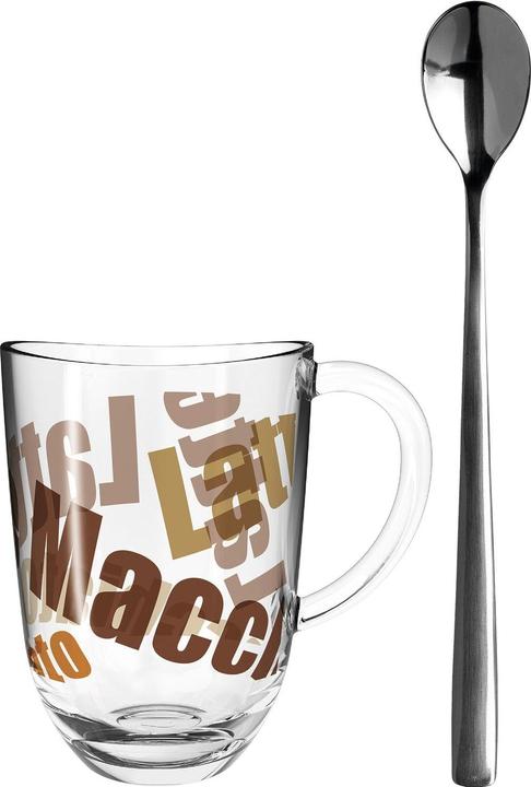 Produktbild Leonardo Latte Macchiato-Glas Napoli mit Text und Löffel 380 ml (380 ml, 4 x)