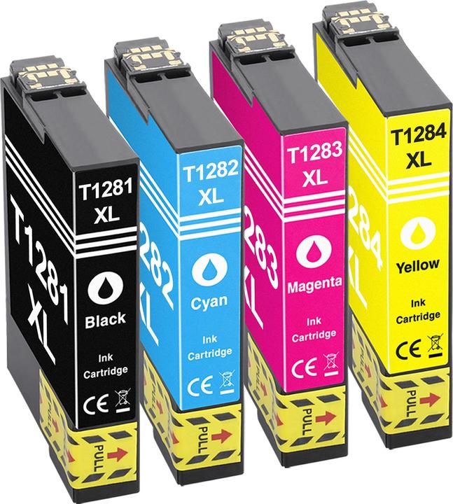 Image du produit Plutoos Epson T1281 T1282 T1283 T1284 Cartouche XXL compatible, jeu de 4 couleurs (M, Y, C, CF)