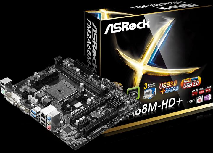 Actual product image AsRock FM2A68M-HD+ (FM2+, FM2, AMD A68, uATX)