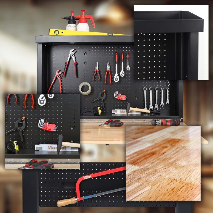Produktbild Wiltec Werkbank zur Wandmontage 200kg Werkzeugbank klappbar Werktisch Lochwand (80 cm, 120.50 cm)