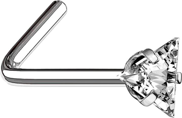 Star Piercing Nasenstecker gewinkelt silber dreieckiger Kristall silber gefasst (ohne Messing, Chirurgenstahl 316L)