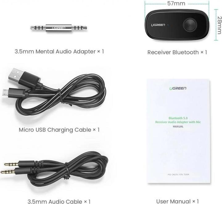 Immagine prodotto Ugreen Ricevitore audio AUX Bluetooth 5.0 per auto AUX Jack (Ricevitore)