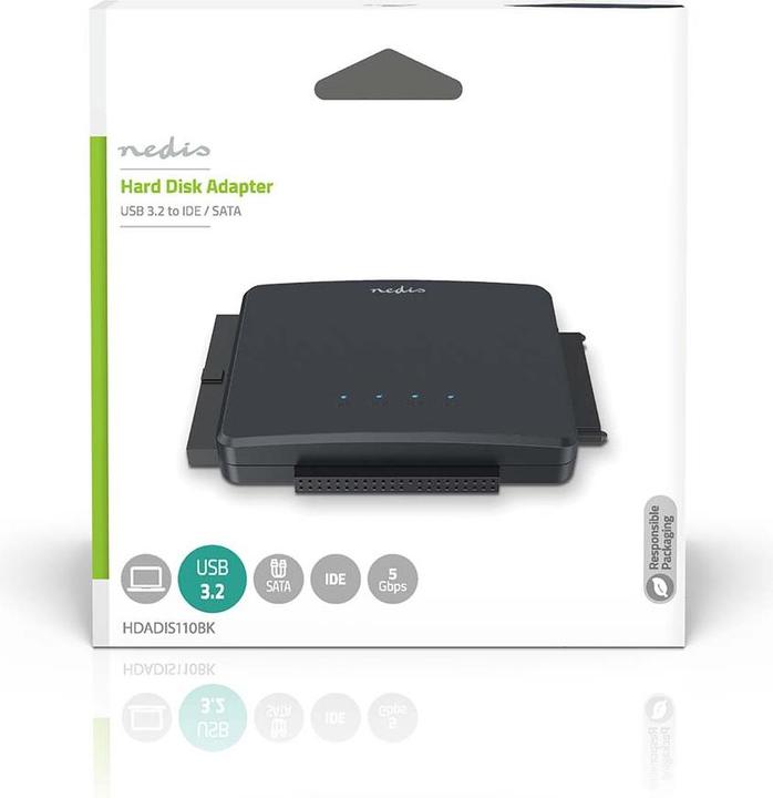 Image du produit Nedis Adaptateur de disque dur | USB 3.2 Gen1 | 2.5 / 3.5 " | IDE + SATA | Alimentation secteur