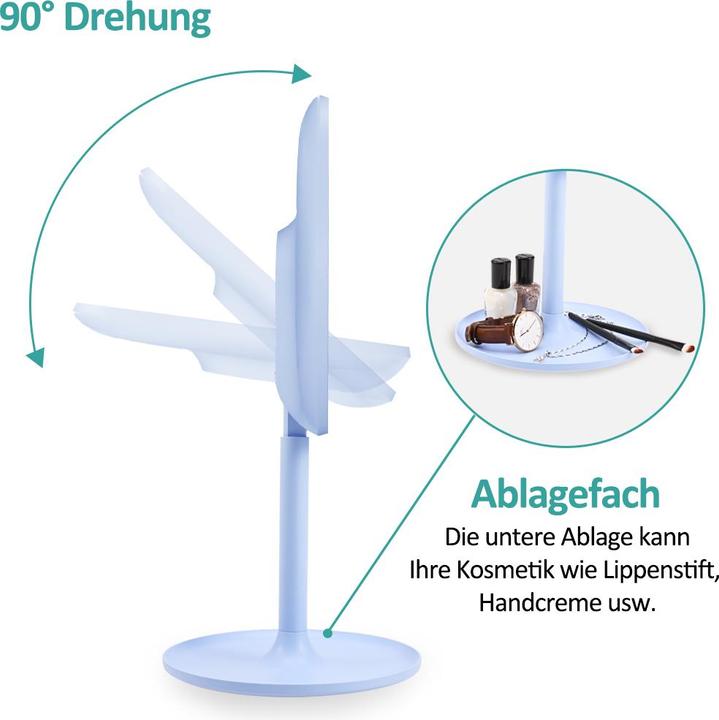 Produktbild Emke Kosmetikspiegel mit Beleuchtung, 1/3-facher Vergrößerung, 90° schwenkbar, Touch-Schalter und Memory-