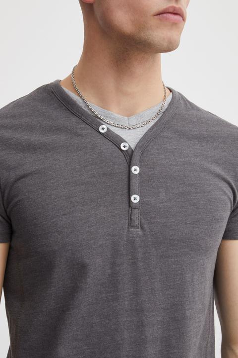 Actual product image Solid Dorian Men's T-Shirt Short Sleeve Shirt Tee With Grandad-Neck (S)