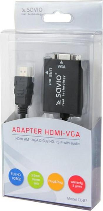 Produktbild Savio CL-23 Videokabel-Adapter VGA (D-Sub) HDMI Typ A (Standard) (VGA, HDMI, 50 cm)
