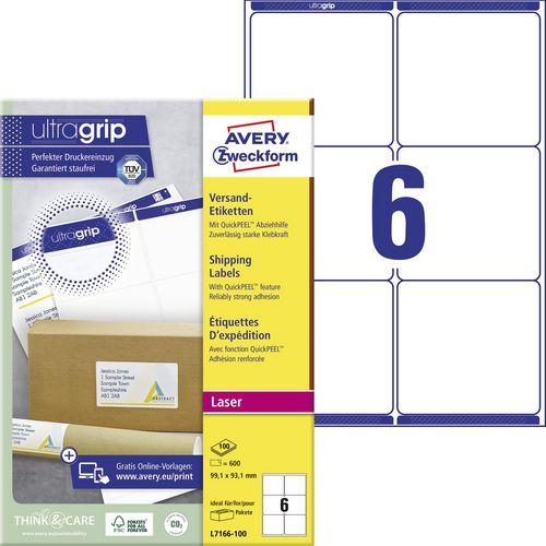 Avery Dennison Etiketten Zweckform ultragrip L7166, 99,1x93,1 mm, wit, pk. 600 st.