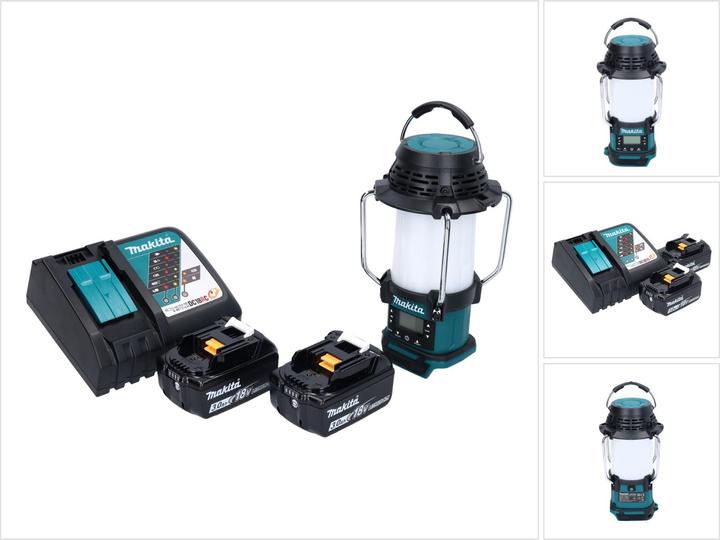 Productafbeelding Makita DMR 055 RF Batterij radio 18 V FM met lantaarn 360° zaklamp + 2x batterij 3.0 Ah + lader (FM, AM, Radiofrequentie (RF))