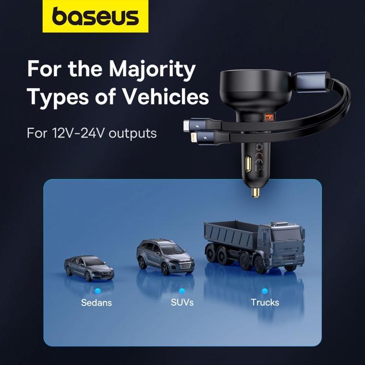 Image du produit Baseus Chargeur de voiture Enjoyment USB avec câble USB-C et Lightning 60W (noir)