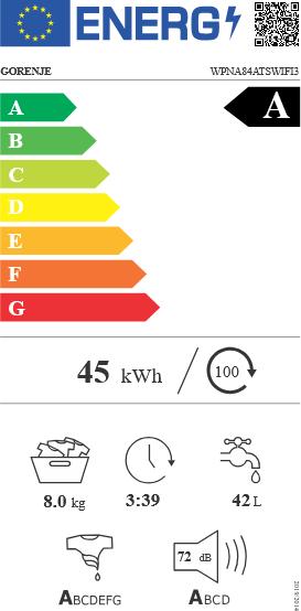 Label énergétique Gorenje WPNA84ATSWIFI3 (8 kg, Gauche)
