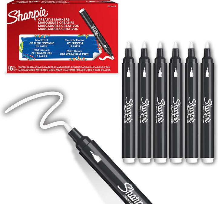 Actual product image Sharpie Creative Akryl Paint Marker | Bullet spids | Hvid | 6 stk (White, 6 x)