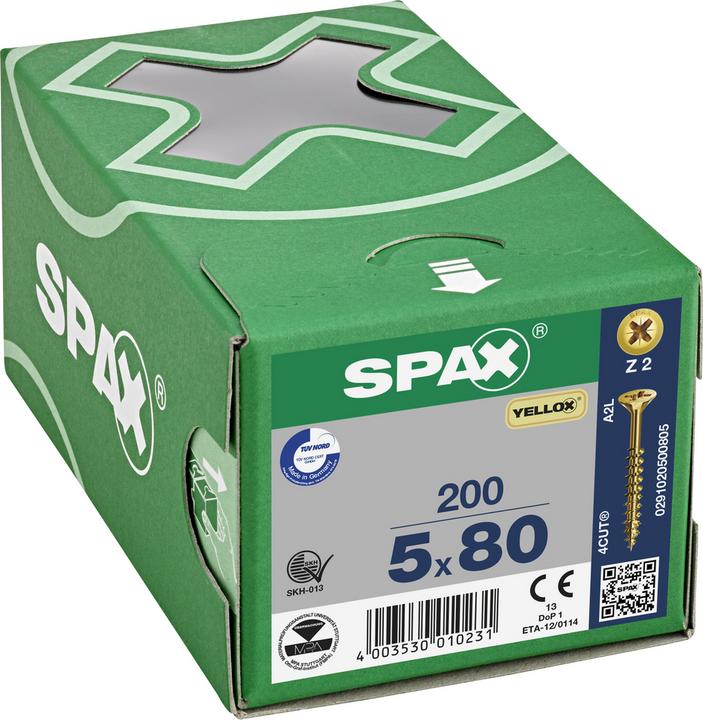 Actual product image Spax Screw R 88094 Countersunk head w.point/cross recess -PZ 5 x 80/46-Z Steel galvanised yellow (200 Screws per piece)