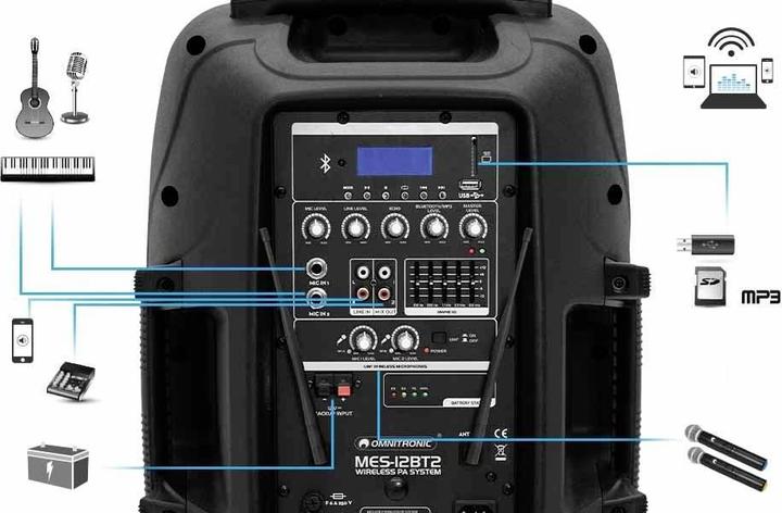 Produktbild Omnitronic MES 15BT2 Mobiler PA Lautsprecher 38 cm 15 Zoll netzbetrieben, akkubetrieben 1 St.