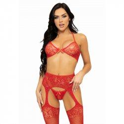 Produktbild Leg Avenue Dreiteiliges Set Bh, String Und Str?Mpfe Einheitsgr?Sse - Rot (One Size)
