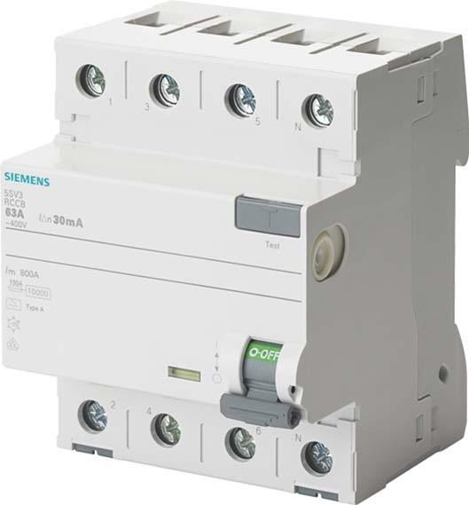Actual product image Siemens RCCB Type A 40A 3+N-pole 30mA 400V 4mW