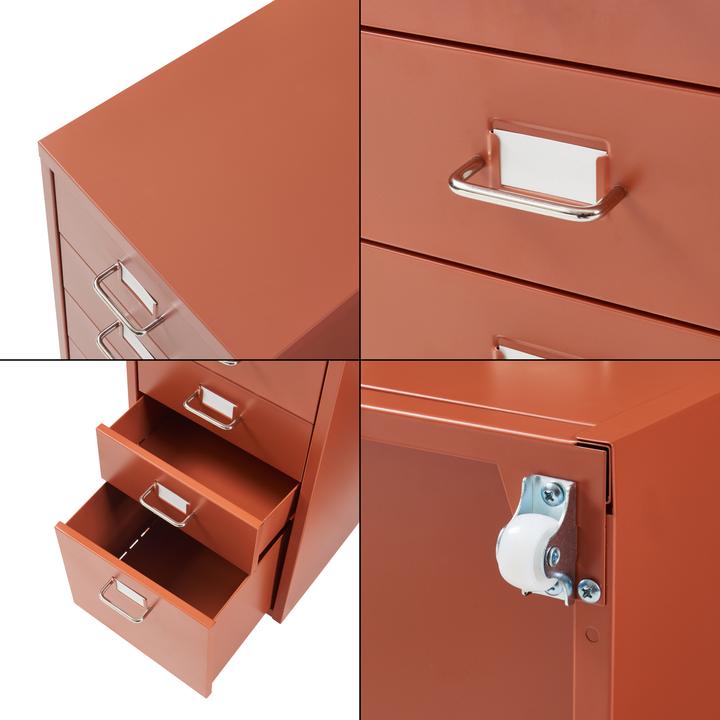Image du produit En.Casa Rollcontainer Kökar mit 5 Schubladen 69x28x41 cm Ziegelrot (69 x 28 x 41 cm)