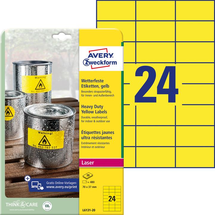 Actual product image Avery Labels 70 x 37 mm Polyester film 480 pcs. Permanent sal labels, weatherproof
