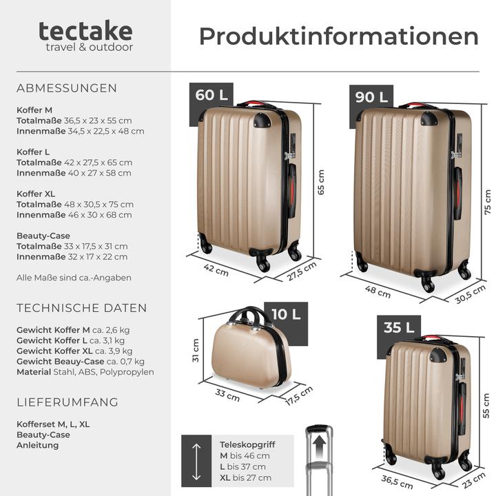 Image du produit tectake Set de valises Valises Trolley Set Trolleys Hardcase Trolley (90 l, L (90 - 115l))