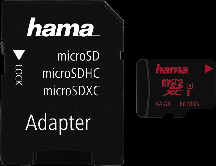 Immagine prodotto Hama microSDXC Classe 3 + adattatore (64 GB, microSDXC, U3, UHS-I)