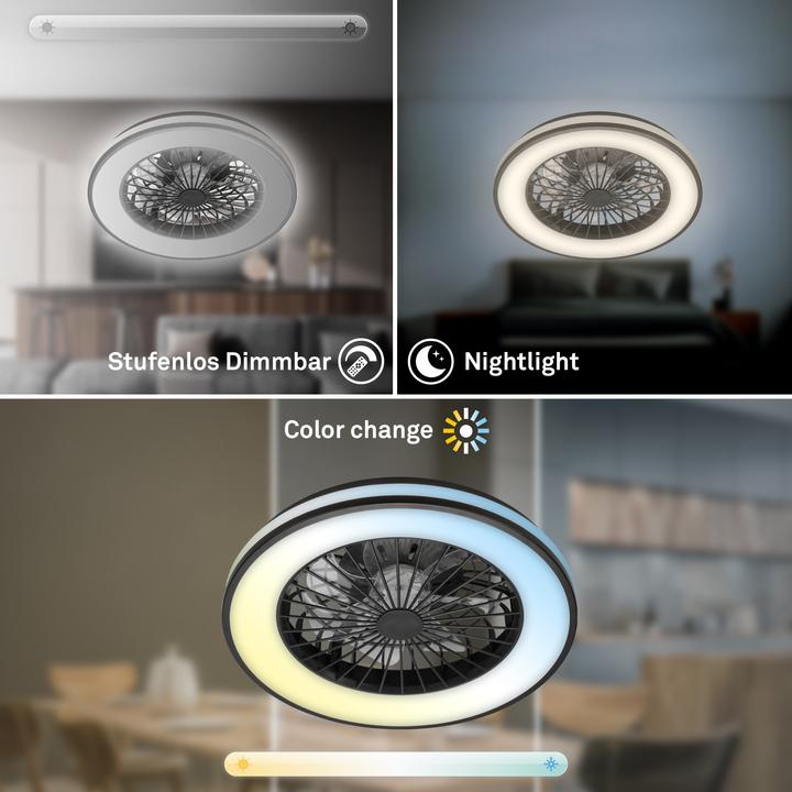 Actual product image Briloner CCT ceiling light with fan, black (5300 lm)