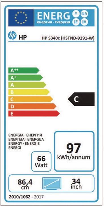 Energy Label HP Elite display S340c (3440 x 1440 pixels, 34")