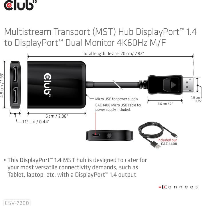 Produktbild Club 3D Club3D Multi Streaming Transport Hub 1xDP -> DP/HDMI (HDMI, 2 cm)
