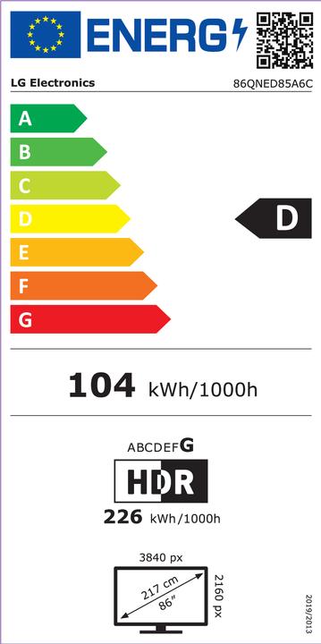 Energie-Label LG 86QNED85A6C (86", QNED85, QNED, 4K, 2025)