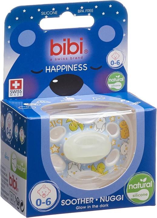 Produktbild bibi Nuggi Happiness Natural Silikon 0-6 Glow in the Dark SV-A (1 x, bis 6 Monate, ab Geburt)