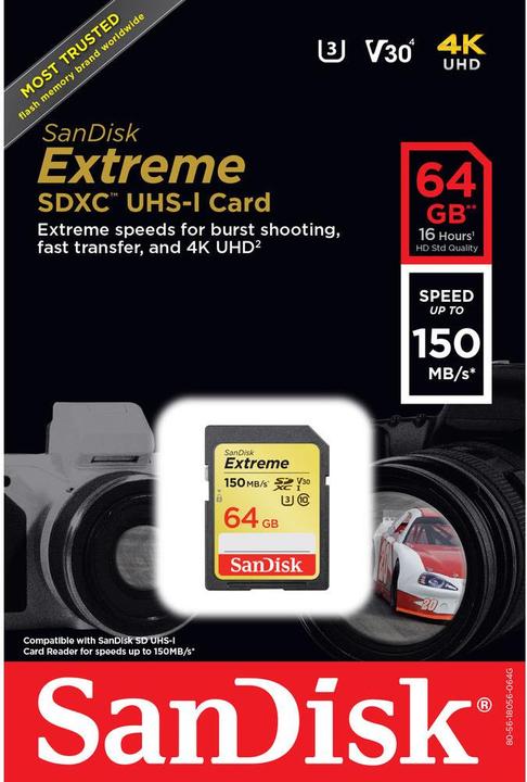 Image du produit SanDisk SDXC extrême (64 Go, SDXC, U3, UHS-I)