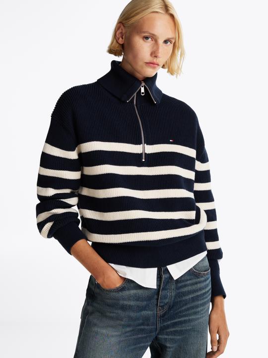 Immagine prodotto Tommy Hilfiger Cardigan Dames Trui Gebreid Katoen - Blauw/Wit - Maat L (L)