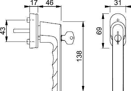 Actual product image Hoppe Fenstergriff Hamburg 0700S/UD9020 Alu.F9/stahlfarben 32-42mm abschl.