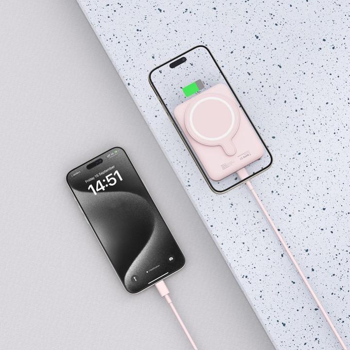 Actual product image Tech-Protect LifeMag PB10 Powerbank with MagSafe 5000mAh 15W USB-C port - pink + USB-C cable (5000 mAh, 15 W)