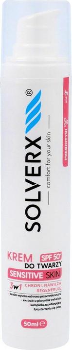 Actual product image Solverx SENSITIVE SKIN Cream d/twarzy SPF50+ 50ml (Suntan cream, SPF 50+, 50 ml)