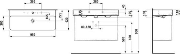 Produktbild Laufen VAL Waschtisch, unterbaufähig, ohne Hahnloch, ohne Überlauf, 950x420mm, H810287 (985 mm, 230 mm)