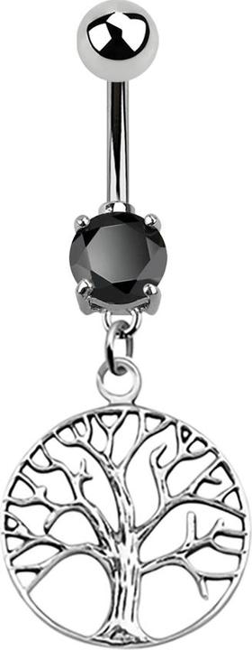 Star Piercing Banane silber mit Anhänger Baum schwarz (Chirurgenstahl 316L)