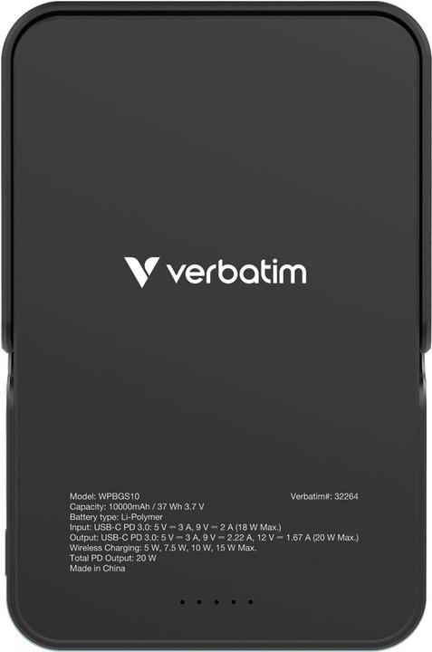 Actual product image Verbatim Charge ‘n’ Go Power Bank with Stand Magnetic Wireless 10000mAh - Black (10000 mAh, 35 W, 37000 Wh)