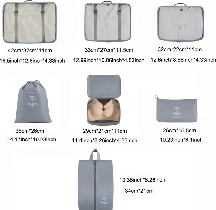 Actual product image Only-Bags.Store 7-tlg. Travel Organizer Set, multifunktionale Nylon-Aufbewahrungstaschen mit atmungsaktivem Mesh