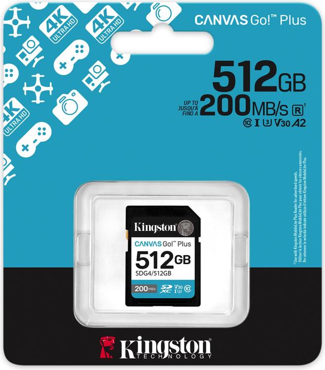 Actual product image Kingston Card Canvas Go Plus SDG4 (512 GB, SDXC, U3, UHS-I)