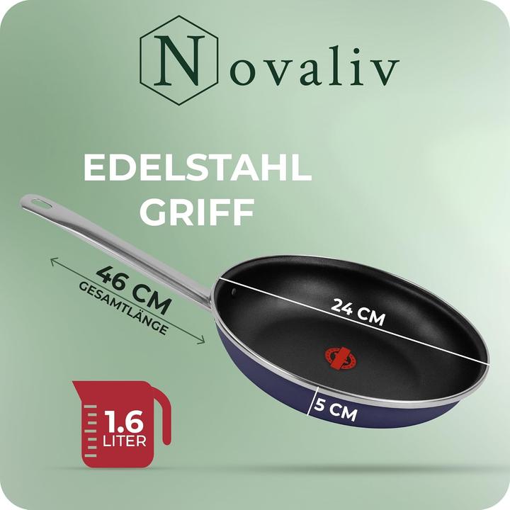 Produktbild Novaliv Energiesparpfanne 24 cm Einsparung bis zu 40% - Emaillierter Stahl, Antihaft Beschichtung in (24 cm, Bratpfanne, Stahl)