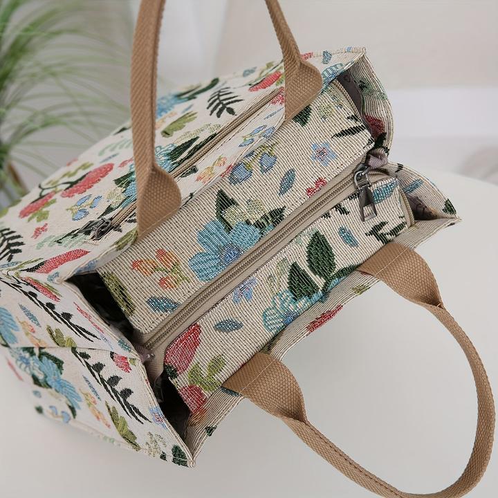 Actual product image Only-Bags.Store Vintage Floral Nylon Tote Bag with zip, foldable top handle handbag for commuting and travelling