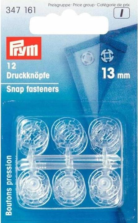 Immagine prodotto Prym Bottone a pressione da cucire, trasparente 13 mm, in cartoncino 12 pezzi.