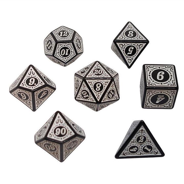 JTI 7x Würfel für Dungeons & Dragons (DnD) - Weiss/Schwarz