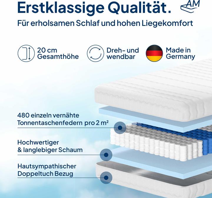 Produktbild AM Qualitätsmatratzen Orthopädischer 7-Zonen Taschenfederkern (70 x 200 cm, Federkern)