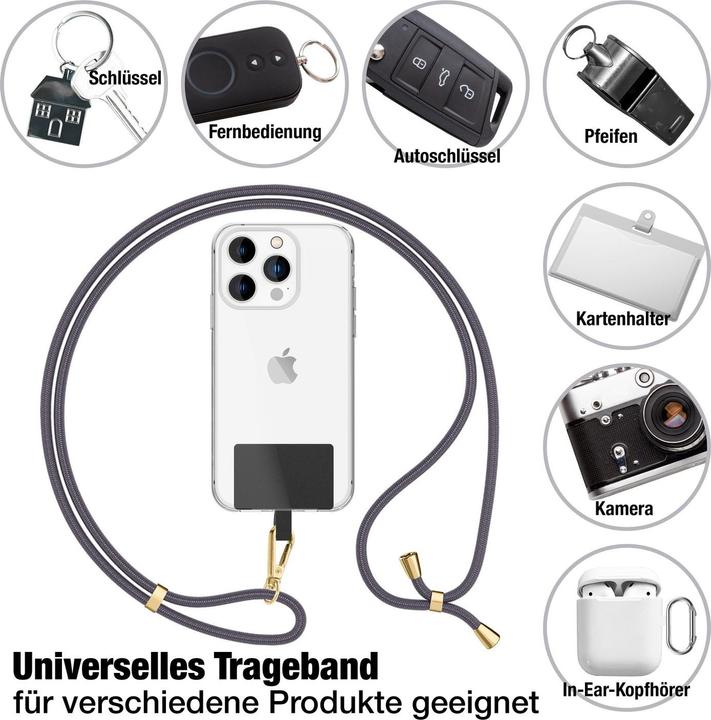 Immagine prodotto Nalia Handyband + Pad für Hülle zum Umhängen, Karabinerhaken Anhänger aus Metall (gold)