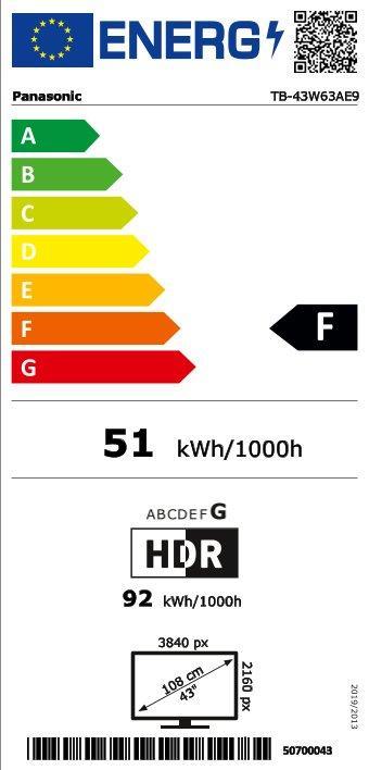 Energy Label Panasonic TB-43W63AE9 Ultra HD HDR LED TV 43 (108 cm) TIVO (43", LCD, 4K)