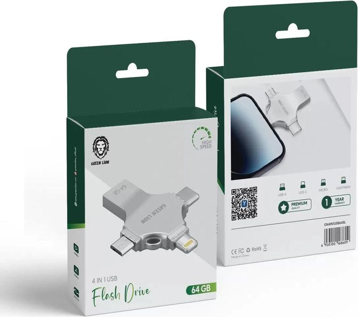 Actual product image Green Lion 4 in 1 USB Flash Drive 64GB (64 GB, USB-C)