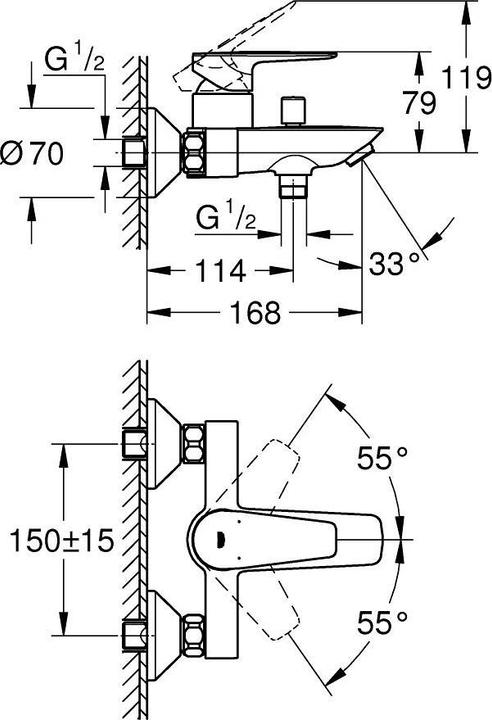 Produktbild Grohe StartEdge Wannenarmatur, mit Metallhebel, Temperaturbegrenzer, energiesparend, chrom
